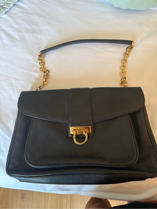 Salvatore Ferragamo Handbags - Salvatore Ferragamo Black Leather Shoulder Bag with Gold Hardware